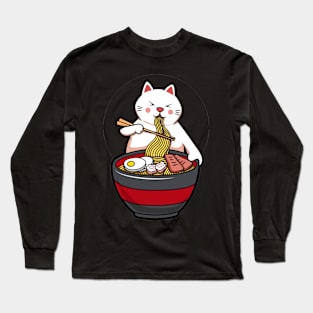 Japanese Ramen Kawaii Funny Cat Long Sleeve T-Shirt